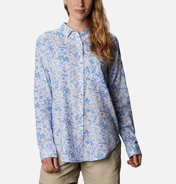 Columbia PFG Sun Drifter II Shirts Blue For Women's NZ60413 New Zealand